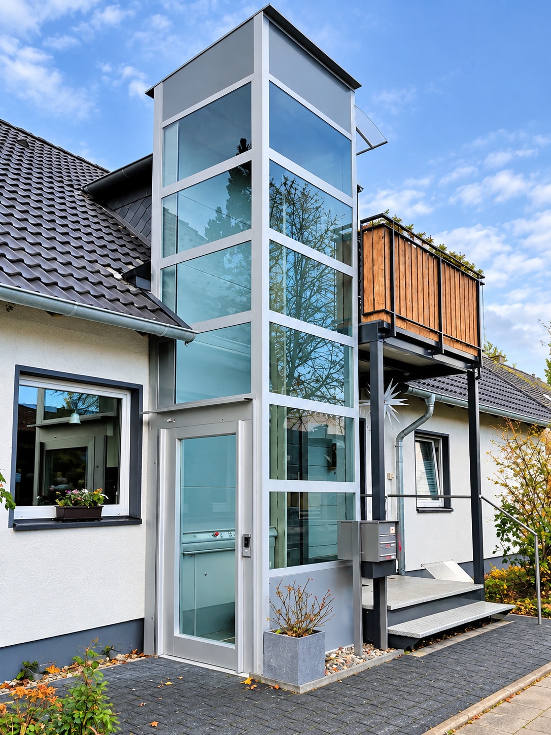Kro 1.2 Homelift SB 200 als Außenlift mit drei Haltestellen am Wohnhaus